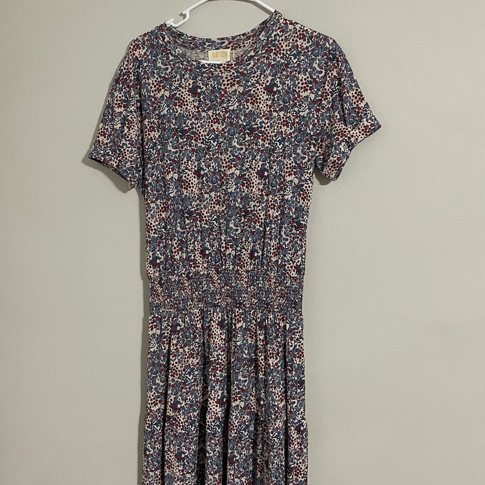 Nation‎ LTD Martine Knit Midi Dress Size Small Floral Print Tiered Smocked Waist - Picture 4 of 8